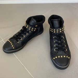 Guess Black Gold Faux Leather Hightop Sneakers